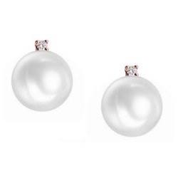 Boucles d'Oreilles Or rose 18k perles Doucehadama de 8 à 9 mm et Diamants