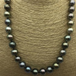 Collier 43/44 cm perles de Tahiti 9 à 11 mm Qualité AA vert bronze, tons clairs