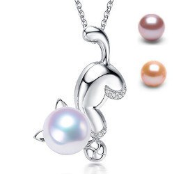 Pendentif Argent 925 zirconiums et perle 7-8 mm DOUCEHADAMA