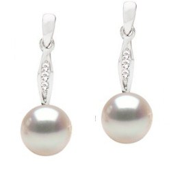 Boucles d'Oreilles en Argent, Diamants et Perles d'Eau Douce DOUCEHADAMA