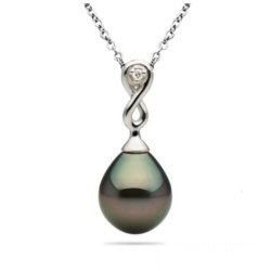 Pendentif Or 14k et diamant, Perle de Tahiti Goutte AAA