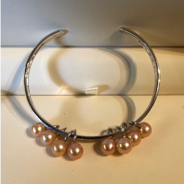 Bracelet de perles d'Eau Douce pêche 7-8 mm AAA sur Argent rhodié