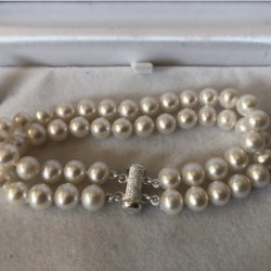 Bracelet double rang 18 cm Perles d'Eau Douce blanches 6-7 mm AA+ Argent 925