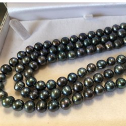 Collier triple rang de perles d'eau douce 6 à 7 mm Noires 42/43/44 cm AA