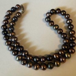 Collier 45 cm de perles de culture d'Eau Douce noires 7 à 8 mm AAA