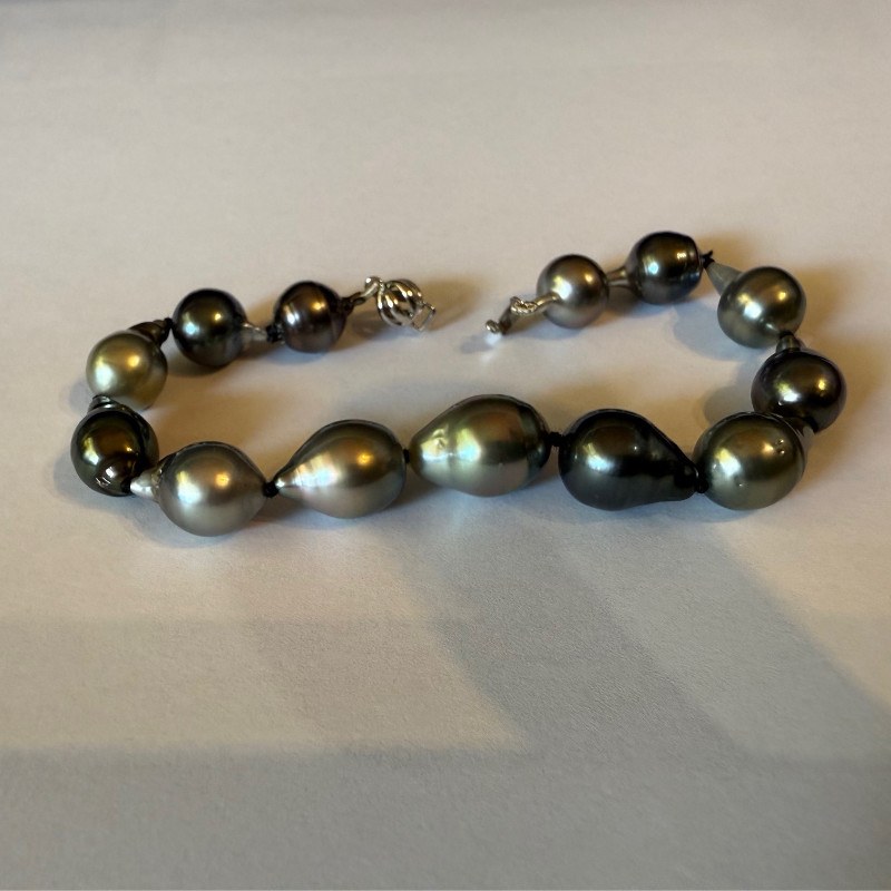 Bracelet 18 cm perles de culture de Tahiti Baroques de 8,5 à 11 mm