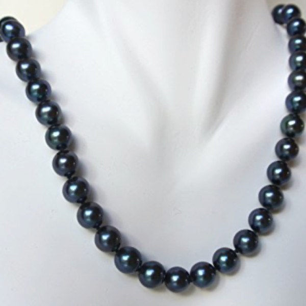 Collier 40 cm de perles de culture d'eau douce noires 9 à 9,5 mm AA+