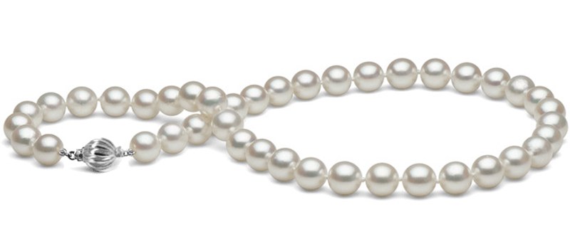 Collier 45 cm de perles de culture d'Akoya 8,0 à 8,5 mm blanches AAA fermoir or gris 14K