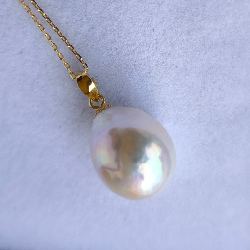 Pendentif et chaine Plaqué Or Jaune avec perle d'Eau Douce 13,5 mm Blanche EDISON