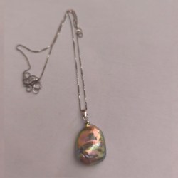 Pendentif et chaine 45 cm en Argent 925 Perle d'Eau Douce 15x20 mm métallique multireflet