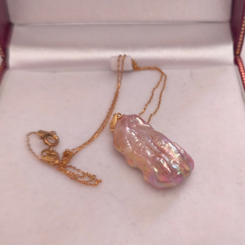 Pendentif et chaine Plaqué Or Rose avec perle d'Eau Douce 14x29 mm Lavande