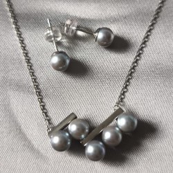 Parure de bijoux en perles bleues Akoya 6-6,5 mm AAA: collier et boucles d'oreilles