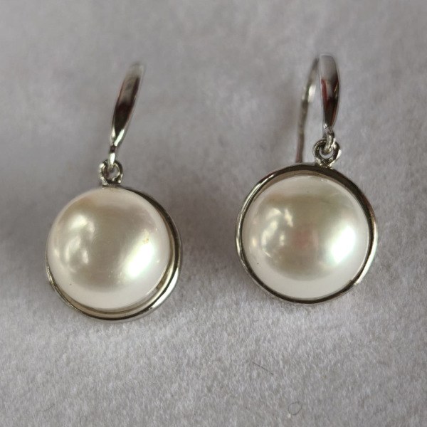 Boucles d'Oreilles Argent 925 de Perles d' Eau Douce AA+ bouton