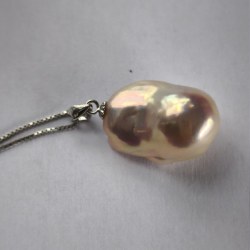 Pendentif et chaine 45 cm en Argent 925 Perle d'Eau Douce 12x17 mm métallique blanche rosée