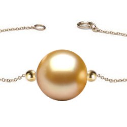 Bracelet/Collier avec 2 billes Or 18k et perle dorée des Phlilippines AAA
