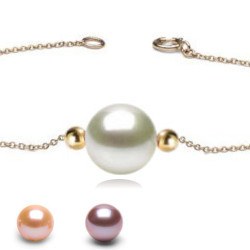 Bracelet/Collier avec 2 billes Or 18k et perle de culture DOUCEHADAMA