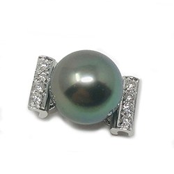 Pendentif Or gris 14k et diamants, Perle de Tahiti de 10-11 mm Peacock AAA