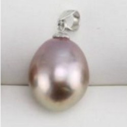Pendentif en Argent 925 Perle Soufflée d'Eau Douce 10-13 mm métallique