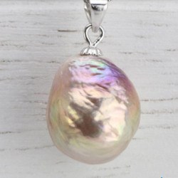 Pendentif et Chaine en Argent 925 Perle Soufflée d'Eau Douce 13x20 mm