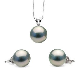 Parure 2 bijoux: pendentif et boucles d'oreilles de perles de Tahiti AA+ ou AAA