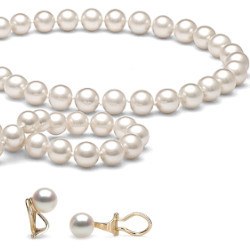 Parure 3 bijoux perles d'Eau Douce 7 à 8 mm DOUCEHADAMA avec Clips d'oreilles