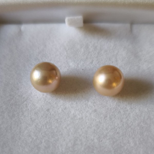 Paire de perles Edison - Perles de 11-12 mm pêche doré