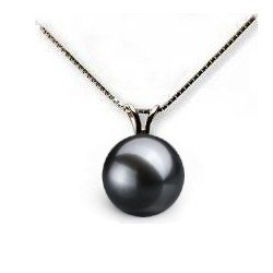 Pendentif Or 14k perle de culture d'Akoya noire à partir de 7-7,5 mm avec sa chaîne 40 cm