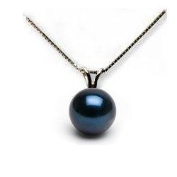 Pendentif Or Gris 14k perle noire d'Akoya de 7-7,5 mm AAA avec sa chaîne 40 cm