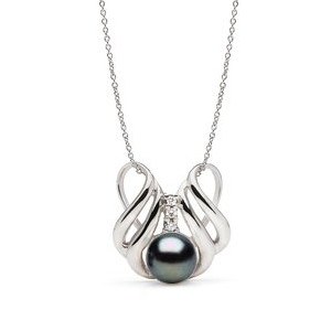 Pendentif Argent 925 et diamants, perle d'Eau Douce 9-10 mm noire AAA 