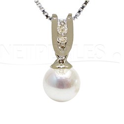 Pendentif Or 18k Diamants et Perle blanche Akoya AAA