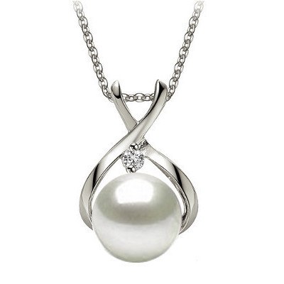 Pendentif Argent 925 zirconium et perle 7-8 mm blanche DOUCEHADAMA