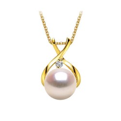 Pendentif Or 18k et diamant avec perle Akoya blanche AAA