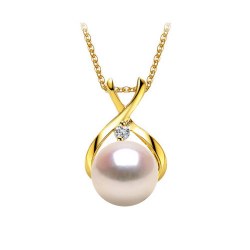 Pendentif Or 9k et diamant avec perle Akoya blanche AAA