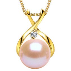 Chaine 45 cm 18k et Pendentif Or Jaune 9k diamant Perle 7-8 mm DOUCEHADAMA pêche