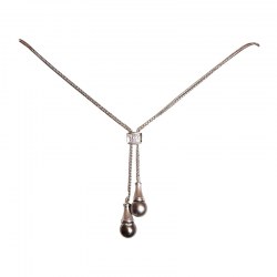 Collier 40/45 cm en Argent 925 diamants et 2 Perles de Tahiti 9-10 mm AAA 