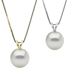 Pendentif Or 18k perle d'Akoya blanche à partir de 7-7,5 mm avec chaine 40 cm