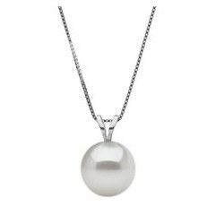 Pendentif Or Gris 18k perle d'Akoya Hanadama blanche 8-8,5 mm avec chaine 40 cm