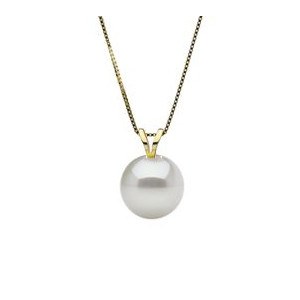 Pendentif Or jaune 14k et perle d'Akoya blanche de 7,9 mm qualité AAA