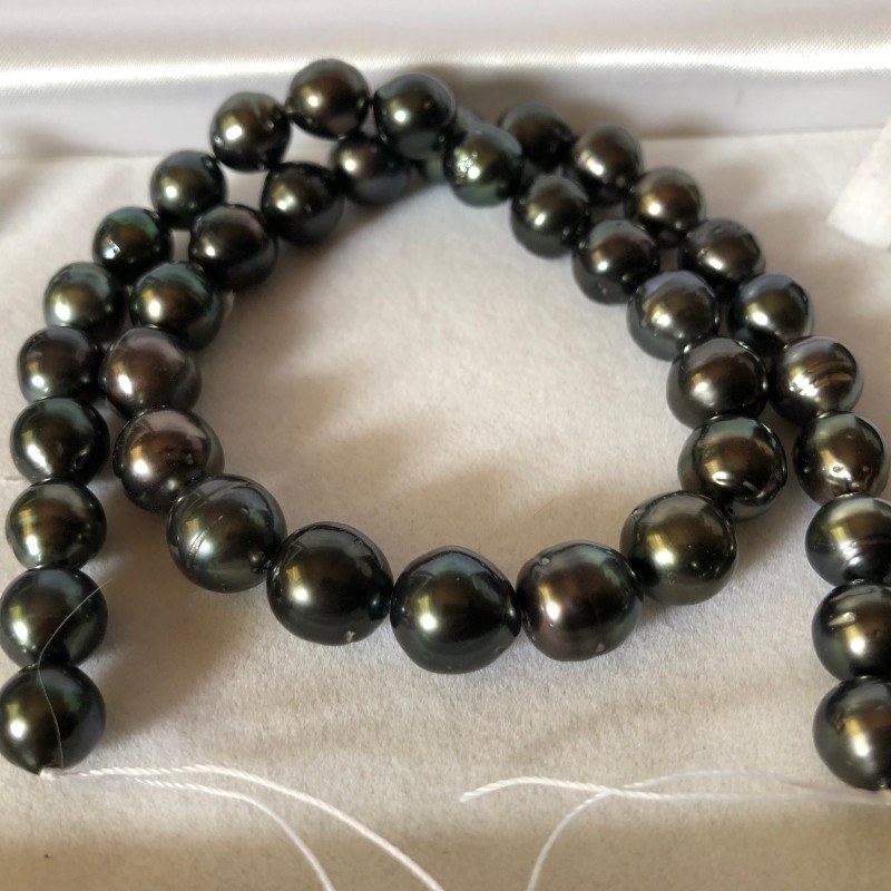 Collier 43/44 cm de perles de Tahiti 9,1 à 10,7 mm qualité AA tons foncés