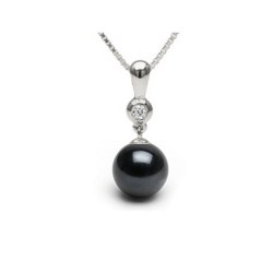 Pendentif Or gris ou Jaune 18 K et perle de culture d'Eau Douce noire