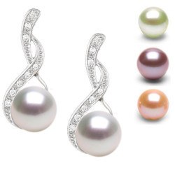 Boucles d'Oreilles Or 18k diamants perles de culture d'Eau Douce Doucehadama