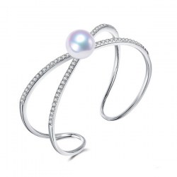 Bracelet en Argent 925 et perle d'Akoya 9-9,5 mm AAA orient blanc argenté