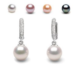 Boucles d'Oreilles Argent 925, Diamants et Perles d'Eau Douce AAA