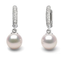 Boucles d'Oreilles Argent 925 Diamants Perles d'Akoya qualité AAA