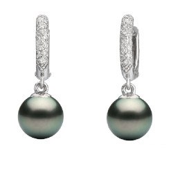 Boucles d'Oreilles Argent 925 Perles de Tahiti et diamants
