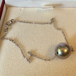 Bracelet en Argent 925 rhodié et perle de Tahiti 10-11 mm AAA