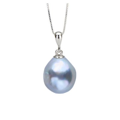 Pendentif Argent 925, Perle Baroque d'Akoya bleue 9-10 mm