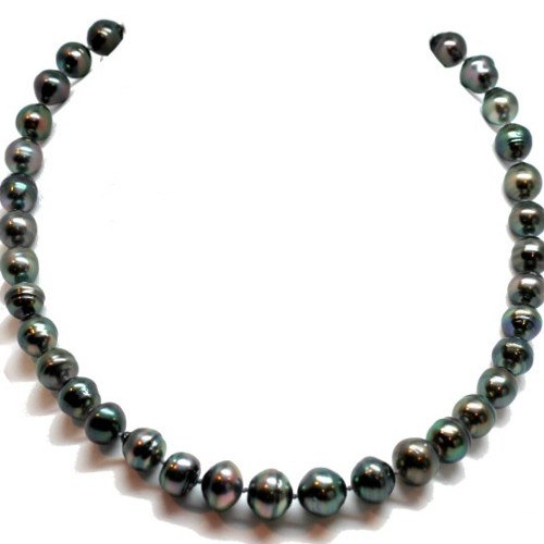 Collier 43 cm de perles Baroques de Tahiti, de 8-11 mm à 9-12 mm cerclées