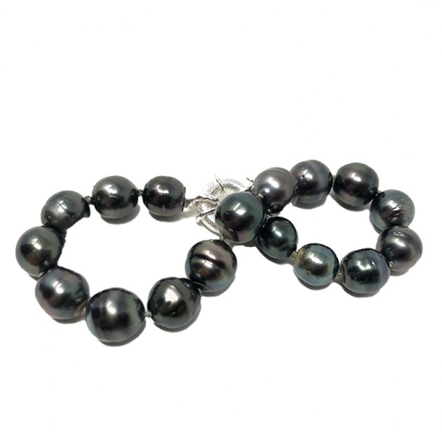 Bracelet Perles De Tahiti Baroques Argent - Perles Noires Irisées Naturelles, Occasion