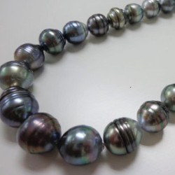 Collier 43 cm Perles Baroques de Tahiti cerclées, 11 à 15 mm